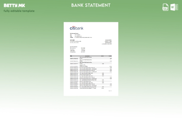 Модерен стил Перу Ситибанк извод од банкарски шаблон за ексел верзија